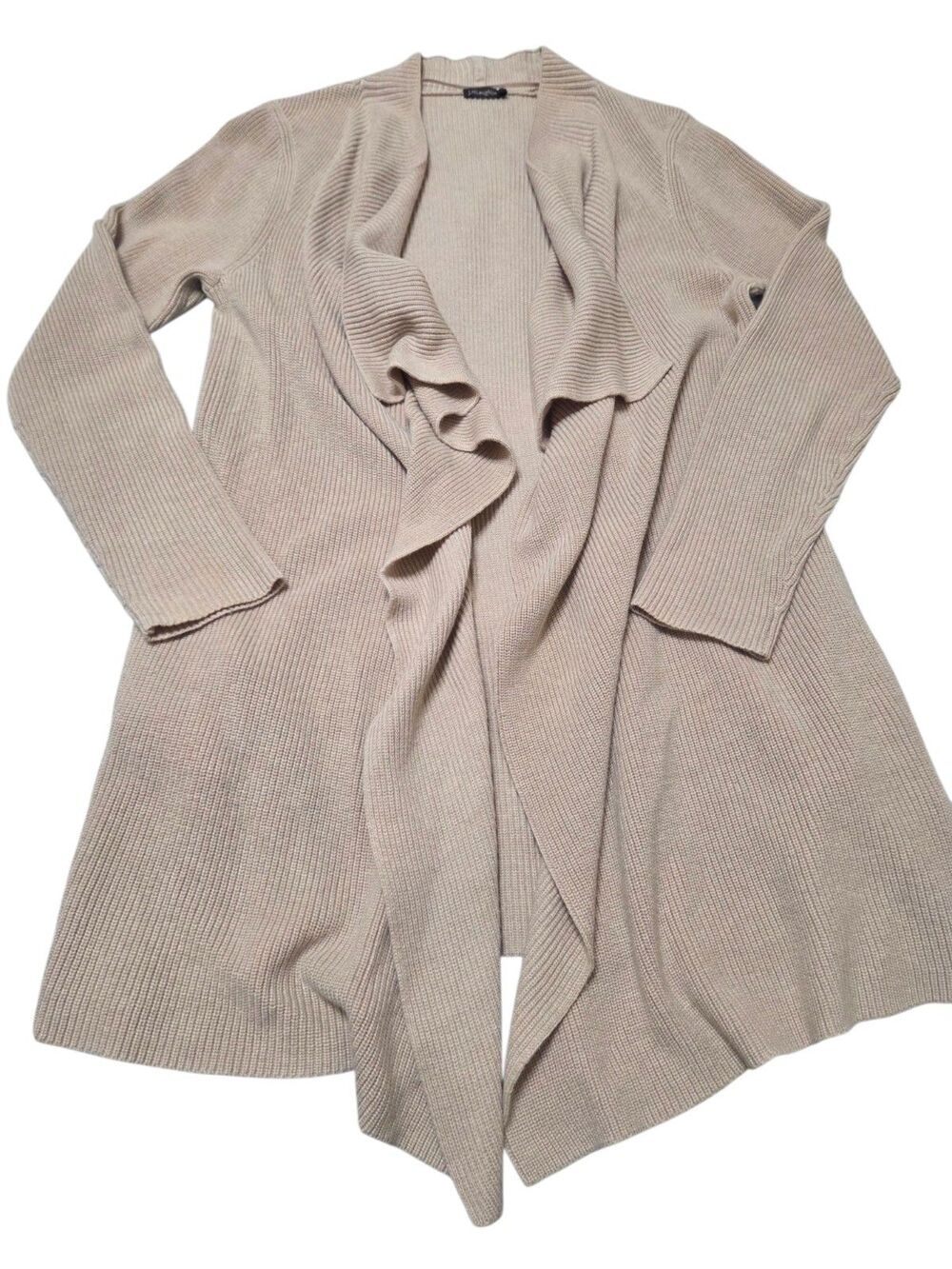 J. McLaughlin Open Front Waterfall Cardigan Pockets Tan M 5% Cashmere U5 - Picture 6 of 11
